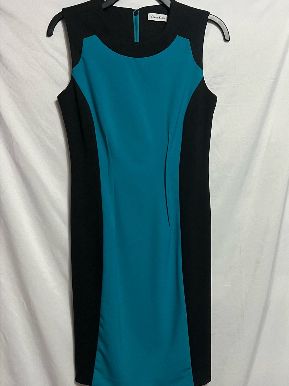 Calvin Klein Teal and Black Colorblock Midi Dress